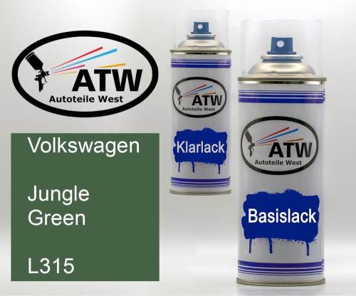 Volkswagen, Jungle Green, L315: 400ml Sprühdose + 400ml Klarlack - Set, von ATW Autoteile West.